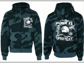 Punk is Protest hrubá maskáčová mikina na zips s kapucou vzor Nightcamo - Nočný maskáč " Splinter "